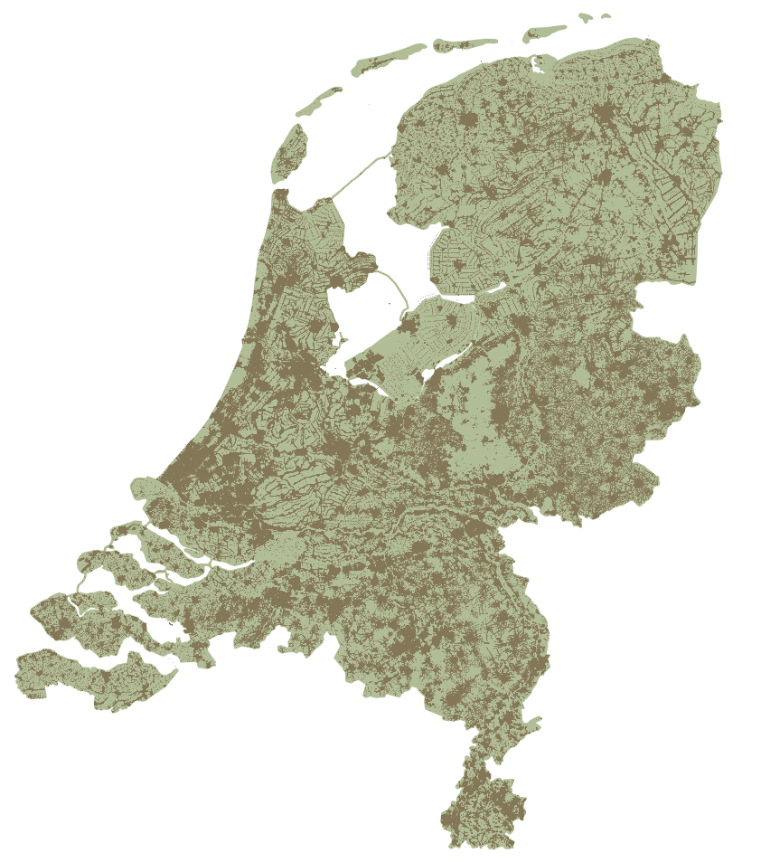 Afb. 2 - Verspreiding van alle 9.477.360 adrespunten uit de BAG over Nederland (september 2021)